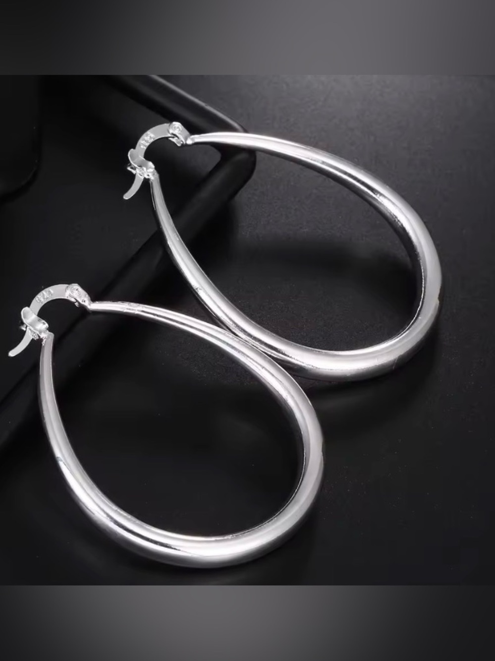 Classic Sterling Silver Teardrop U Shaped Hoop Earrings - Women Jewelry